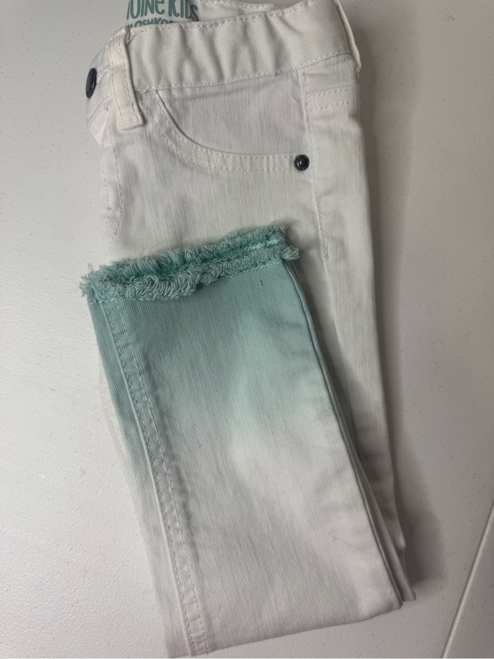 Gymboree White Jeans with Mint Ombre Frayed Hem